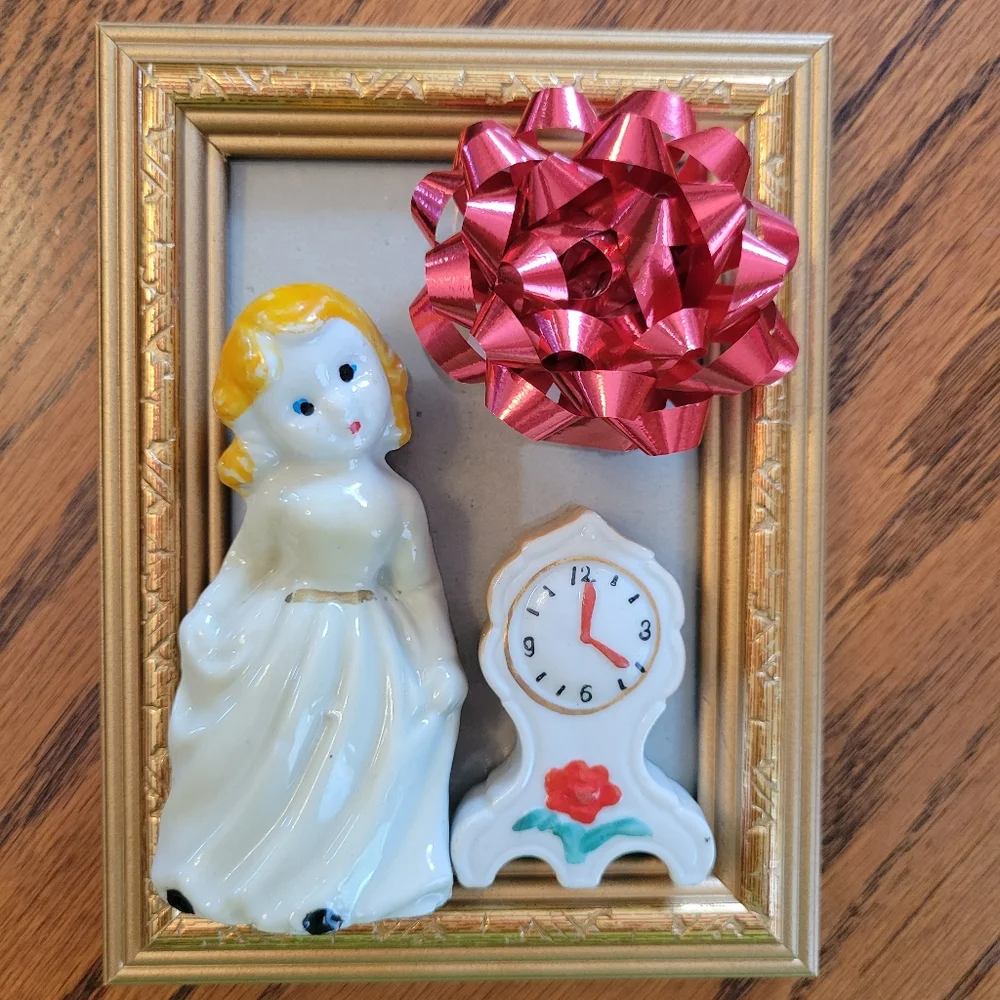 Vintage Girl & Clock Figurine Knick Knack Items ~ MCM ~ Japan ~ FINAL PRICE!!!